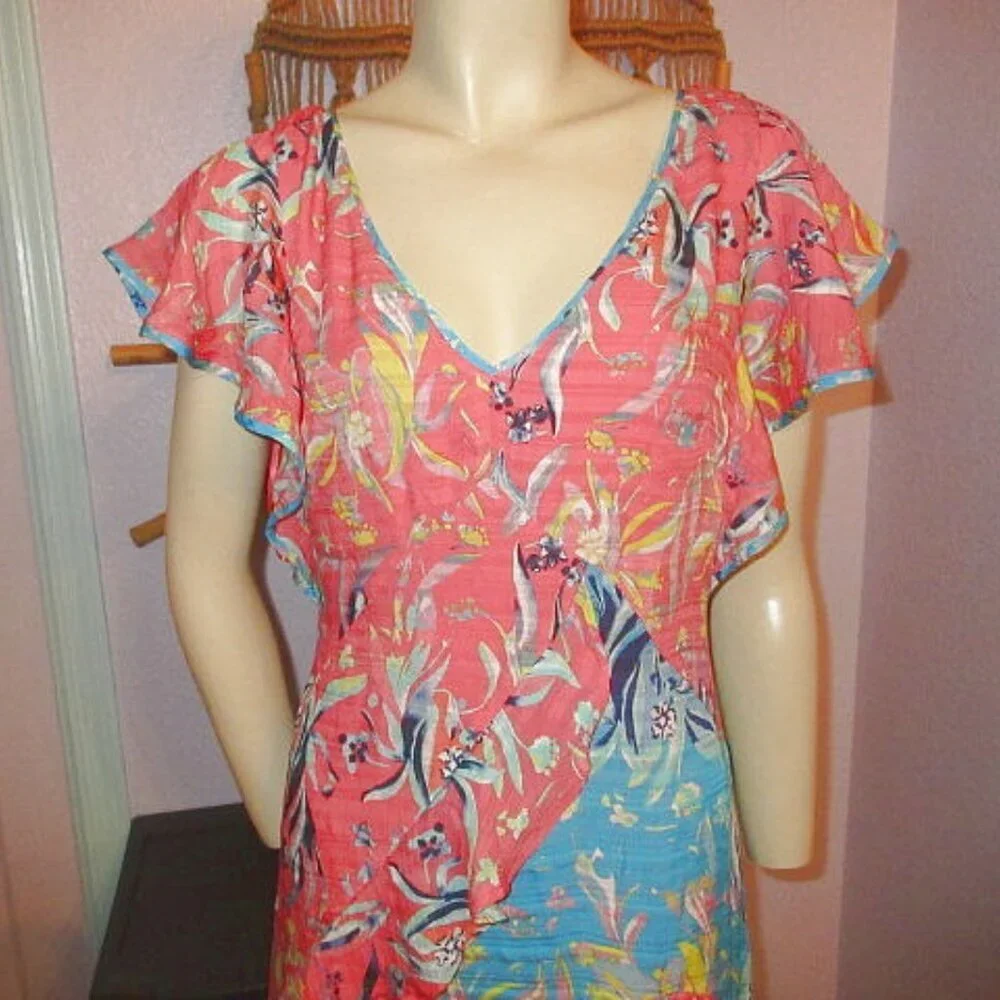 Tanya Taylor Silk Maxi Dress Size 2 Asymmetrical Tiered Iliana Ruffle Oversized